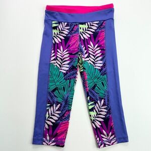 Cat & Jack Purple Tropical Floral Leggings Kids Size S 6/6x Activewear